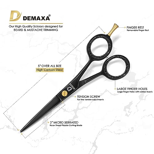 DEMAXA 5" Professional Beard Scissors for men Mustache Scissors with 1 Mustache Comb, 1 Beard Comb & Soft Pouch – Prefect Beard shears mustache kit for All Facial Hair – moustache Grooming kit for Men - Image 3