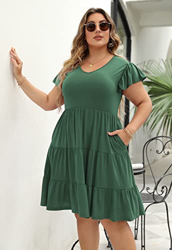 Celkuser Womens Plus Size Ruffle Sleeve Tiered Casual Summer Loose Midi Dress With Pockets(Cel137,24,Armygreen) #TOP3