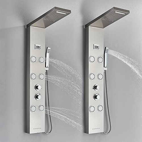 Panel de ducha de acero inoxidable con cascada de lluvia y sistema de masaje corporal con mezclador miniatura 3