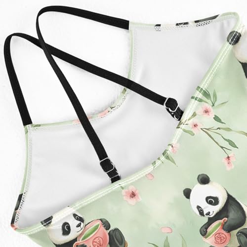 Girl's One Piece Swimsuit Panda Drinking Tea Beach Bathing Swimwear4