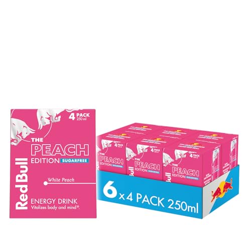Red Bull Peach Edition Sugarfree White Peach Energy Drink 250ml 4 Pack (Pack of 6)
