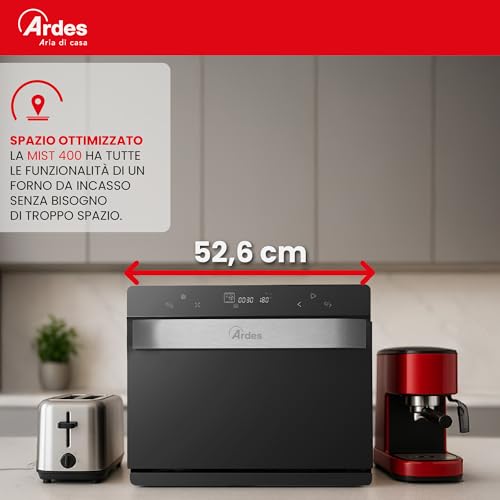 ARDES - Elektrischer Umluft-Kleinbackofen 31 Liter Fassungsvermögen mit Innenbeleuchtung 9 Garfunktionen Timer Doppelverglasung mit Zubehör MIST 400 AR6440VD, Schwarz
