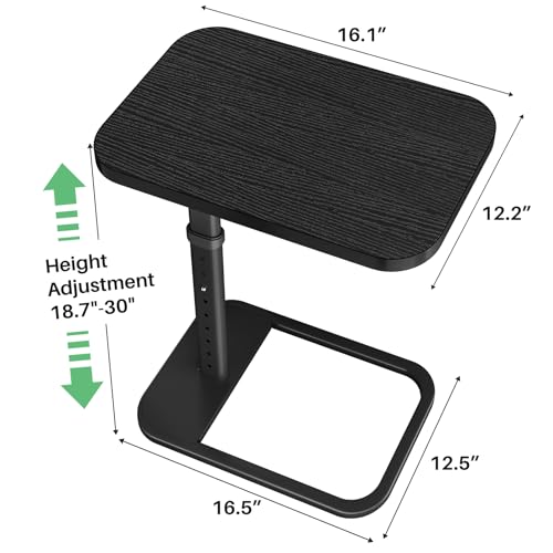 Image of Kitstorack TV Tray Table, Adjustable Height & Rounded Metal Corners, Snack Table for Couch, Sofa, Bed, Chair, Living Room, C Shaped End Side Table for Eating, Dinner or Laptop, Small Spaces, Black