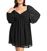 SCOMCHIC Women's Plus Size Puff Long Sleeve Dresses Sweetheart Neckline A Line Short Wedding Gues...