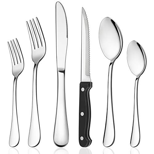 LIANYU 40-Piece Silverware Set with 8 Steak Knives, Stainless Steel Flatware Cutlery Set