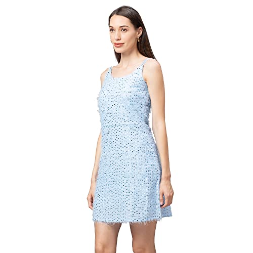Image of Globus Women Blue Sleeveless Embellished Fit & Flare Knee Length Dress