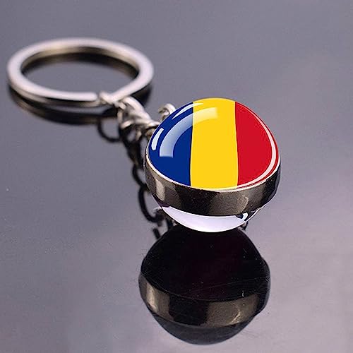 Roumanie Drapeau Porte-Clés Pour Pendentif Porte-Clés Anneau Bijoux, Simple Drapeau Cristal Double Face Boule De Verre Cadeaux Pour Frère Soeur Tante Nièce Pour Sac À Dos Bijoux Accessoires, Com