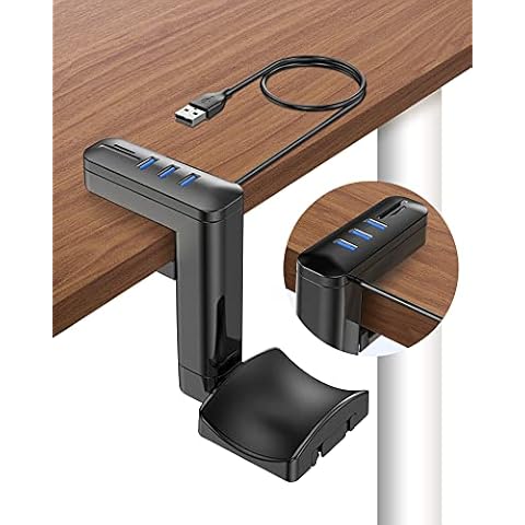 FBBULES Headset Stand with USB Hub, 360° Rotation Adjustable Desktop Gaming Headphone Stand Headset Holder Headphone Hanger with 3 USB Ports 2.0 + 1.2m Cable Cover