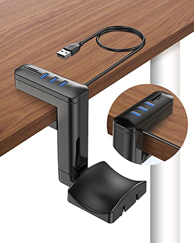 FBBULES Soporte para Auriculares con HUB USB, Soporte de Sobremesa Ajustable de 360° para Auriculares de Juegos, Gancho para Auriculares, Soporte para Cascos con 3 Puertos USB 2.0 + Cable de 1,2 m Cover