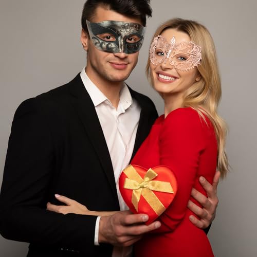 Image of Thmyo Couple's Venetian Masquerade Masks, Metal Mask Costumes Mardi Gras Prom Mask Set