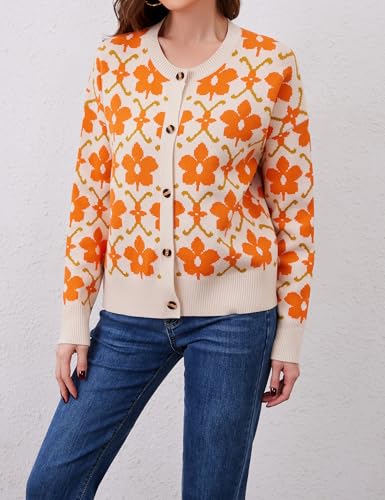 Image of Anoumcy Floral Cardigan Sweaters for Women Lightweight Button Up Flower Printed Pattern Cardigans Fall Knit Sweater Tops