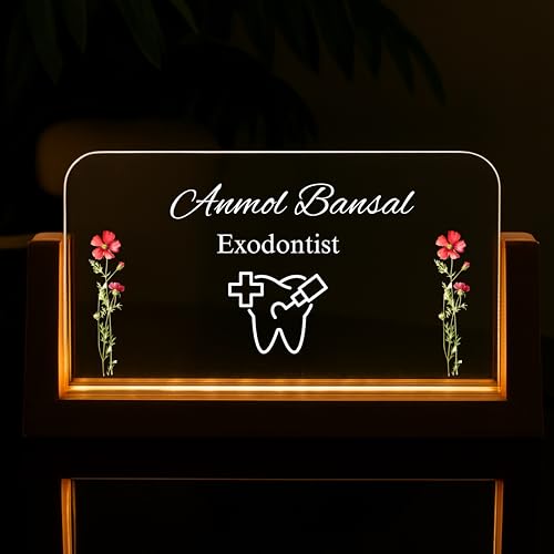 Image of Designation, Personalised LED Name Gifts, 3D Illusion Lamp Gift for Doctor,Teacher Office Laser Cut Material Acrylic Transparent (Exodontist Table Lamp)
