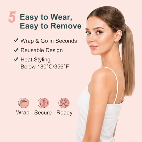 Image of Easyouth Pony Tail Extensions, 18 Inch 80G, Blonde Human Hair Ponytail Extension, Ash Blonde Highlight Blonde, Real Hair Ponytail Extension, Lightweight Wrap Around Ponytail Hair for Women