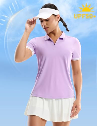 Image of MIER Golf Polo Shirts for Women - 1 /4 Zip Short Sleeve Tennis Tops, Dry Fit