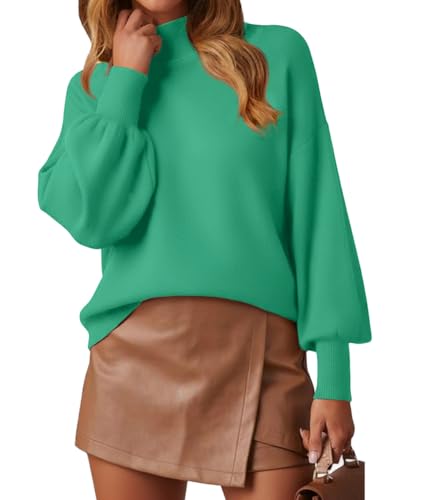 Image of WEACZZY Women's Sweater Mock Neck Long Lantern Sleeve Lightweight Knit Tops