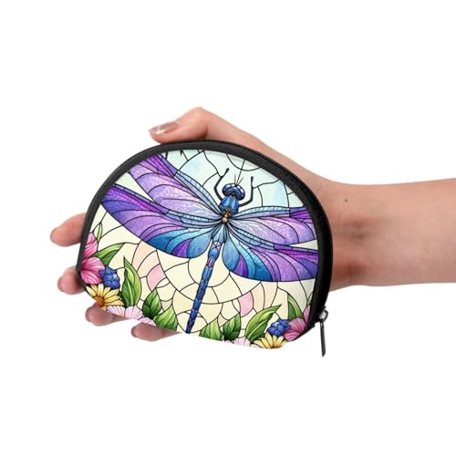 Portable Coin Purse Dragonfly-Against-Sky-Floral Mini Zippered Money Pouch Card Holder3