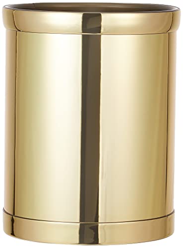 Image of Kraftware Mylar Round Waste Basket, 11 inch, Polished Brass Color