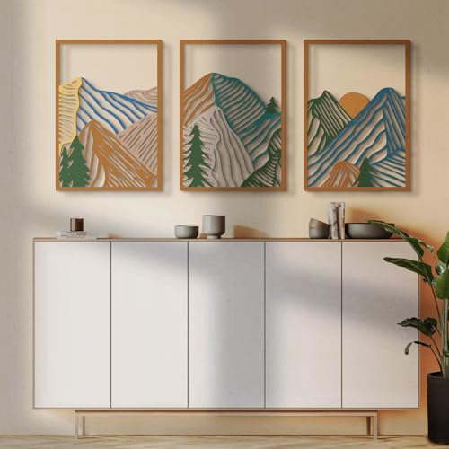 Glamativity MD008-3 4 Pcs Colorful And Black Double-Sided Abstract Mountain Metal Wall Art , Mountain Line Art Décor, 3D Textured Minimalist Wall Decor, Rustic Nature Wall Décor thumb #4