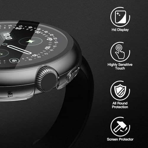 Image of Misxi 2-Pack Case with Screen Protector Compatible for Google Pixel Watch 4 41mm, Direct Charging Shockproof Cover with Tempered Glass for Pixel Watch 4, Transparent
