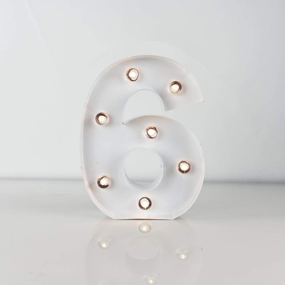 PaperLanternStore.com Marquee Light Number '6' LED Metal Sign (8 Inch, Battery Operated)