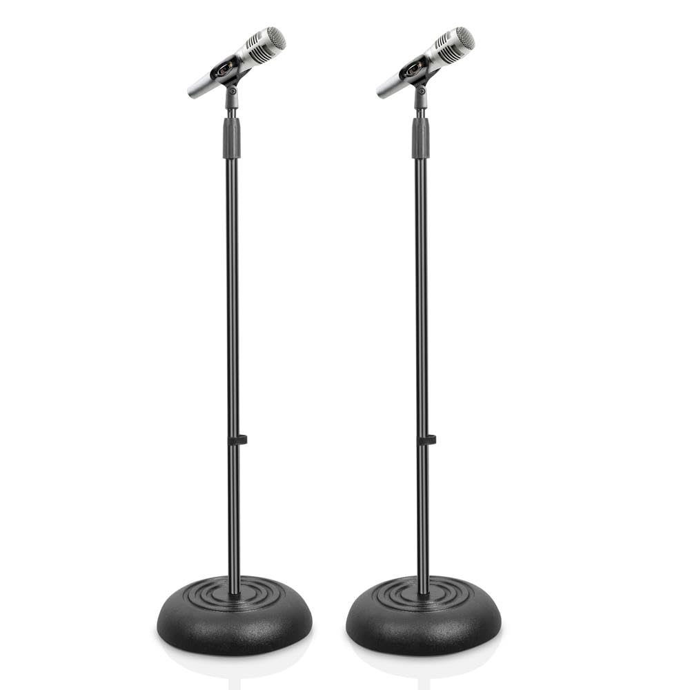 Pyle Coppia di supporti per microfono, asta regolabile con base compatta, resistente e leggero, adattatore universale per registrazione in studio e uso sul palco