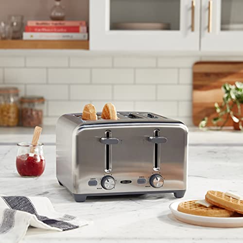 Bella 4 Slice Toaster With Auto Shut Off - Extra Wide Slots And Removable Drop-Down Crumb Tray With Cancel And Reheat Function - For Texas Toast, Large Bread & Bagel, Stainless Steel #TOP7