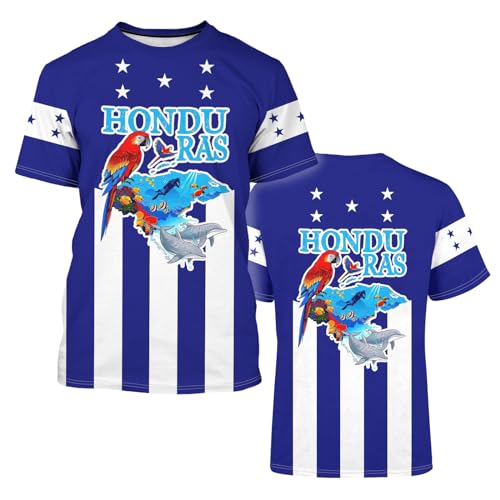 BJU Honduras Flag T-Shirt Novelty Tee Print Crewneck Short Sleeve Casual Top Honduras Jersey Unisex3