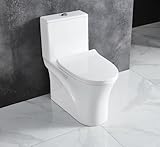 Elongated One Piece Toilet with Comfort Chair Seat ADA Height 16.5', Power Dual Flush 0.8/1.28 GPF, Bathroom Toilet, Standard Glossy White Nano Glaze Toilet Bowl, Anti-Freeze Toilet Bowl