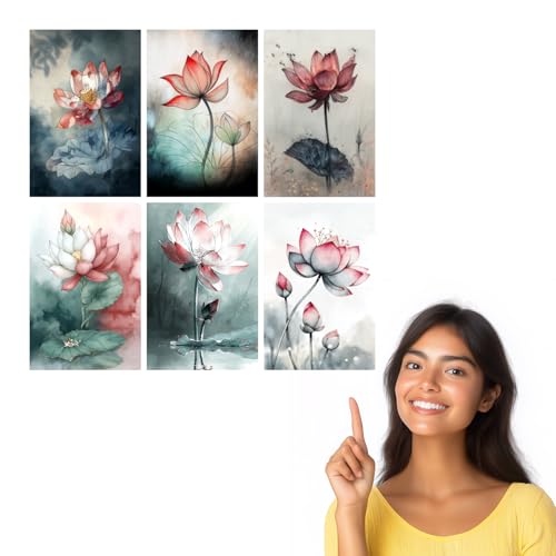 Image of SiddArtify Lotus Flower Wall Art Prints Set - Botanical Poster Decor for Living Room Bedroom Office - 12x18 inch Sticker Pack of 6