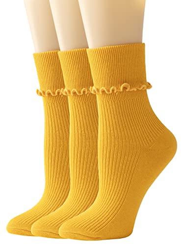 SEMOHOLLI Women Socks, Women Ankle Socks, Lovely double needle solid color Lace edge relent lady socks