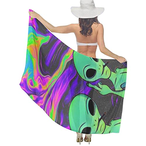 Cool Alien Tie Dye Art Chiffon Shawl Sexy Evening Party Swimsuit Shawl Soft Cozy Infinity Scarf Long Summer Elegant Cape Sunscreen Paisley Scarves3