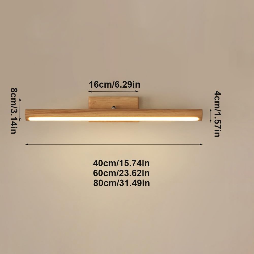 Nowoczesne Lampy Lustro Łazienkowe z Drewna, Oświetlenie nad Lustrem Minimalistyczne Lampy Ścienna Łazienka do Makijażu(Wood,60cm/23.62in)