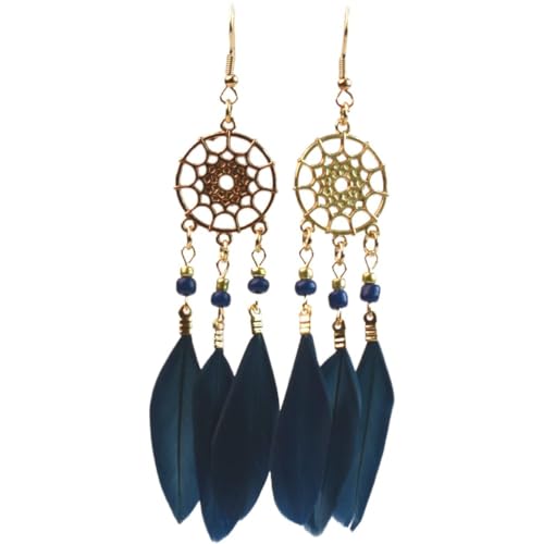 Boucles d'oreilles plumes colorées perles de riz pendantes ethniques