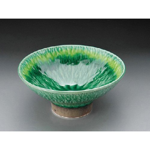 Small Bowl (High Base) Green Glaze Yellow Stream Dustpan 4.7 x 2.2 inches (120 x 55 mm) Japanese Tableware, Restaurant, Commercial Use