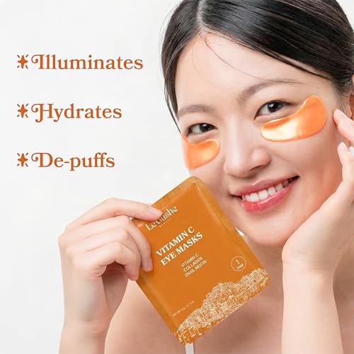 Image of LE GUSHE Vitamin C Eye Patches with Collagen and Snail Mucin, Aloe Vera Eye Patches for Puffy and Dark Undereyes, Korean Skincare for All Skin Types, 30 Pairs