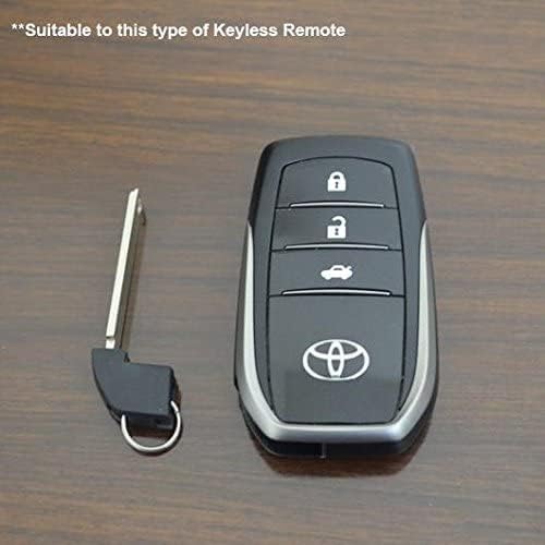 Image of Leather Smart Car Key Cover Case with Metal Hook Keychain for Toyota Fortuner Innova Crysta (Black)