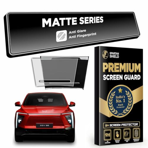 Image of Spartan Shield MATTE [2 PACK] Screen Protector For MAHINDRA XEV 9E 2026 Electric SUV || 12.3 Inch Full Touchscreen Display Guard + Storage Panel Film || Accurate Fit For 9 E Pack One, Pack Two , Pack Three & 3 Select Models || Anti Scratch || Water Repellant || With Complimentary Installation Kit || Bubble Free Application || XEV9E | XEV9S Digital Instrument Cluster Protective Film || XEV9E 2025 Car Stereo Accessories [Not Tempered Glass]