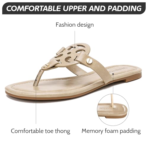 Stratuxx Kaze Women's Dressy Faux Leather Thong Sandals with Memory Foam,Comfy Beach Slides Slip On Flat Sandals for Women — view 4