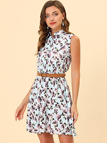 Image of Allegra K Women's Floral Printed Half Placket Above Knee Summer Sleeveless Belted Dress