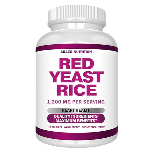 Arazo Nutrition Red Yeast Rice Extract 1200 MG Per Serving – Citrinin Free Supplement – Vegetarian 120 Capsules