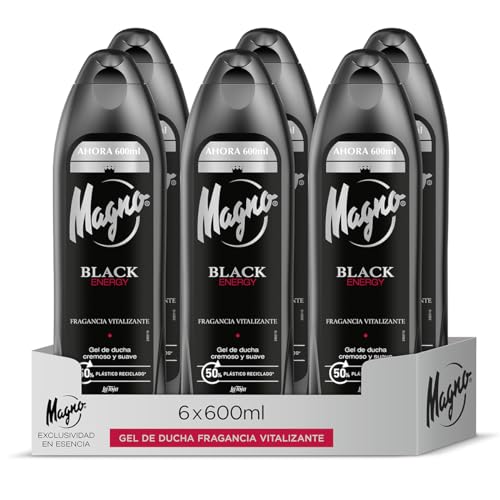Magno - Gel de Ducha Black Energy - pack de 6 de 600ml (3.600ml)...