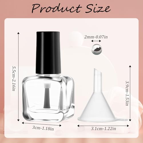 2 Pcs Empty Nail Polish Bottles with Brush Empty Fingernail Polish Bottles Glass Rectangle Small 5ML Glass Bottle with Cap Funnel Mixing Balls Clear Nail Polishes Containers for Nails Art Samples4