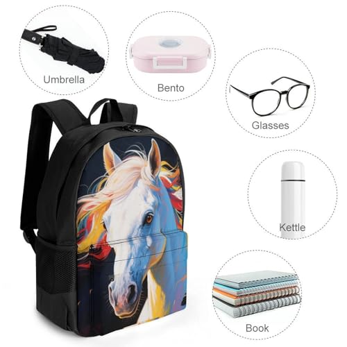 Tribal White Horse Art Daypack Polyester Anti-Theft Multipurpose Bookbag Big Capacity Gym Outdoor Hiking Backpack With Adjustable Shoulder Straps4