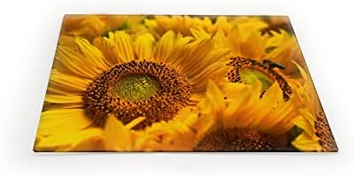 Clear Glass Chopping Board with Sunflower Print - Size 30cm x 20cm - Non Slip Glass Worktop Savers for Kitchen - Great Worktop Protector for Any Food prep