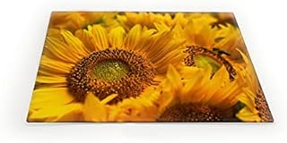 Clear Glass Chopping Board with Sunflower Print - Size 30cm x 20cm - Non Slip Glass Worktop Savers for Kitchen - Great Worktop Protector for Any Food prep