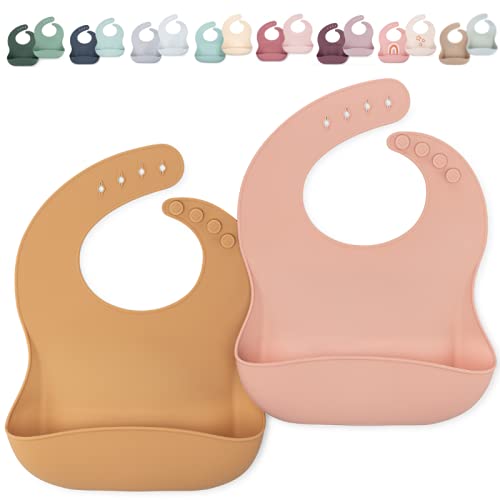 Image of AVA + OLIVER Waterproof Silicone Bib Set with Adjustable Neck Closure - Durable Silicone Bibs for Babies - Set of 2