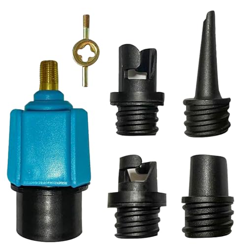Adapter für SUP Pumpe, Adapter Luftpumpe, Mit 4 Düsen Pumpenadapter, Luftpumpenadapterset, Luftventiladapter Zubehör für Kajaks, Schlauchboote, Stand-Up-Boards, SUP-Paddel, Angelboote/Blau