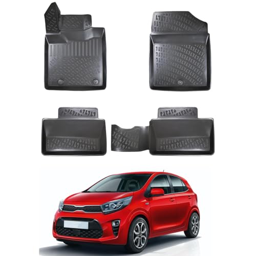 IKC STORE for Kia Picanto 2017 2018 2019 2020 2021 2022 2023 2024 2025 Premium 3D Custom Cut Rubber Car Mats - Waterproof Odor-Free Non-Slip Front & Rear Floor Liner