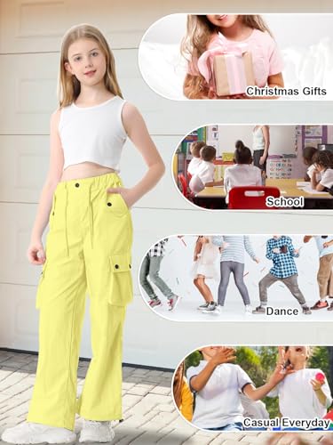 Image of Cromoncent Cargo Pants Girls & Women Parachute Pants Y2K Baggy Rave Clothes Waterproof with Pockets, 6 Years - 3XL