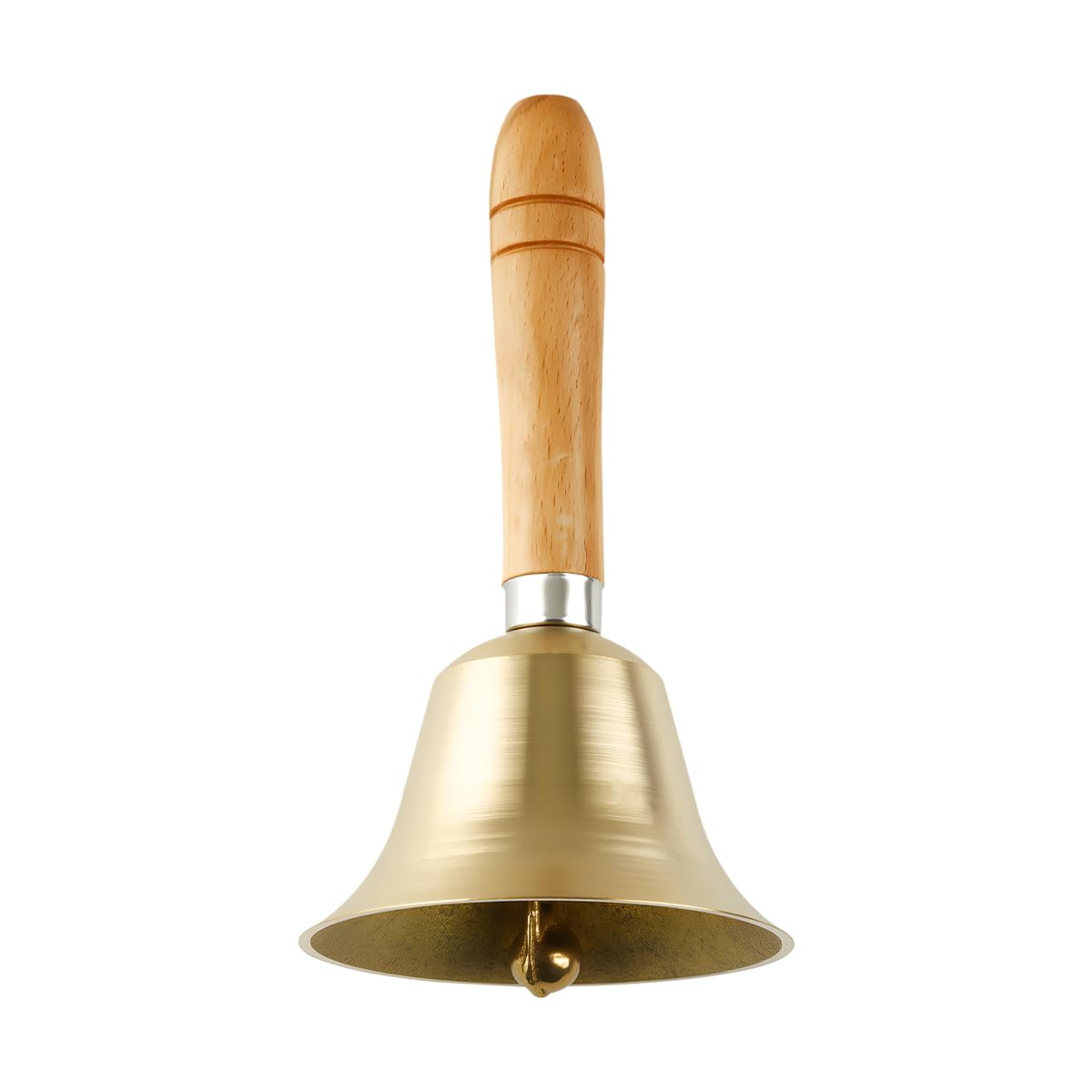Lotsdonxia Yellow Solid Brass Hand Bell With Wooden Handle - Extra Loud Service & Dinner Call Bell For Restaurants, Reception Counters, Elderly Assistance And Christmas Festivities (80Mm Diameter)